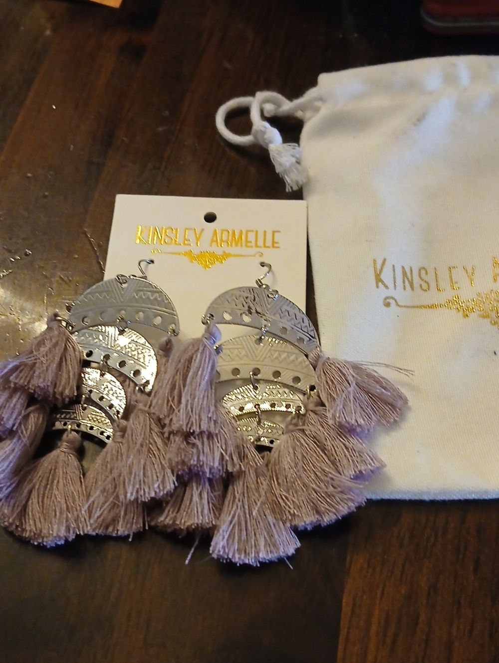 Kinsley Armelle Silver-Tone Earrings with Taupe Tassels Comes With Dusty